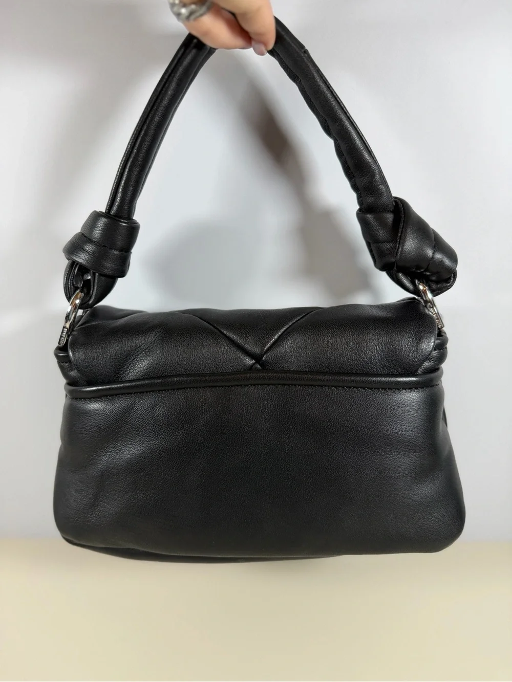 Cole Haan Black Quilted Leather Crossbody Bag with CH Logo
